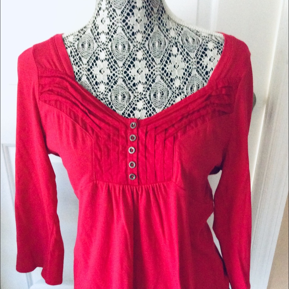 EUC Cherry Red DKNY JEANS 3/4 Sleeve Shirt, Sz M